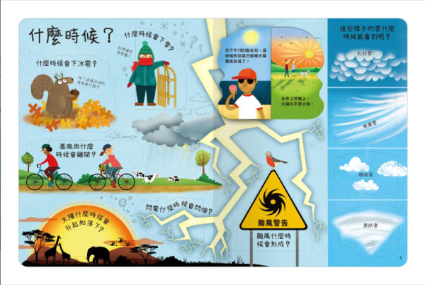 【關於天氣你想知道什麼？】翻翻書 【想問什麼翻翻書】,回收,藝術,長大,音樂,天氣,感覺,病菌,難民,今天,工作,翻翻書,英國Usborne出版社,進口書,繁體中文版,禾流文創,幼稚園,幼教老師,幼兒園,教材,教具,硬頁書,精裝書,繪本,自然科學,素養,多元教育,兒童發展,親子共讀,