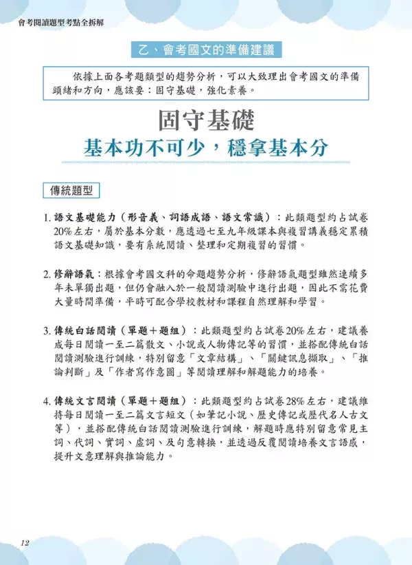 【會考閱讀題型考點全拆解】 會考閱讀題型考點全拆解,國中會考,素養閱讀,圖表,情境,跨領域,議題,雙文,文言文,考題拆解,題型,歷屆試題,螢火蟲出版社,