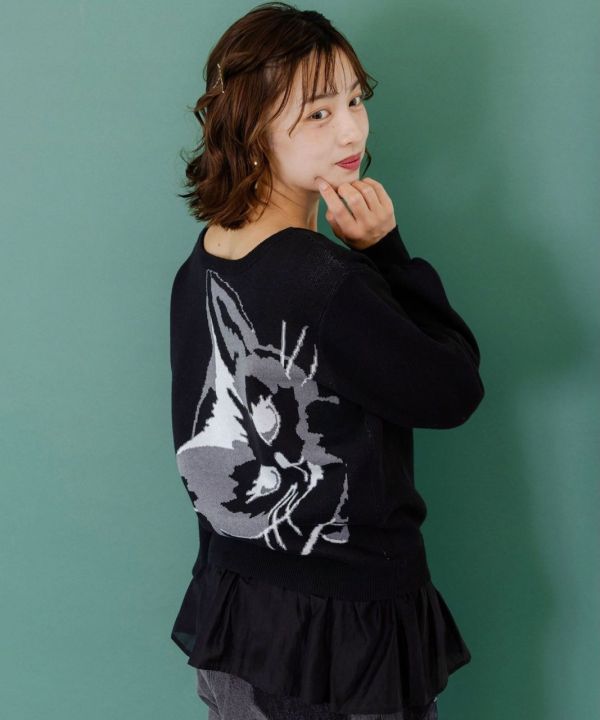 四種穿法-貓咪陰影拼接上衣 