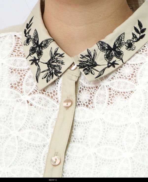 花朵刺繡簍空襯衫 