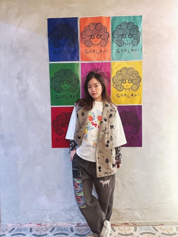 花豹貓拼接牛仔褲 