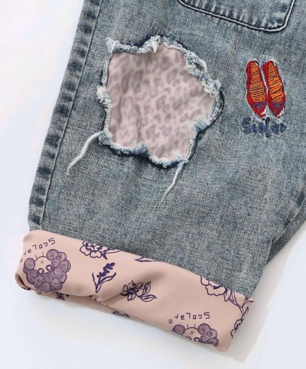 海外限定-貓刺繡牛仔褲 