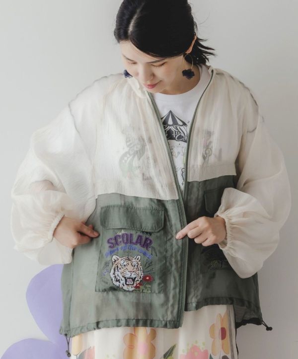 老虎刺繡拼接上衣 
