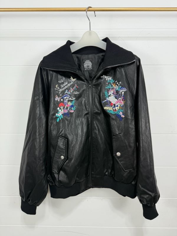 經典娃娃頭刺繡皮革外套 