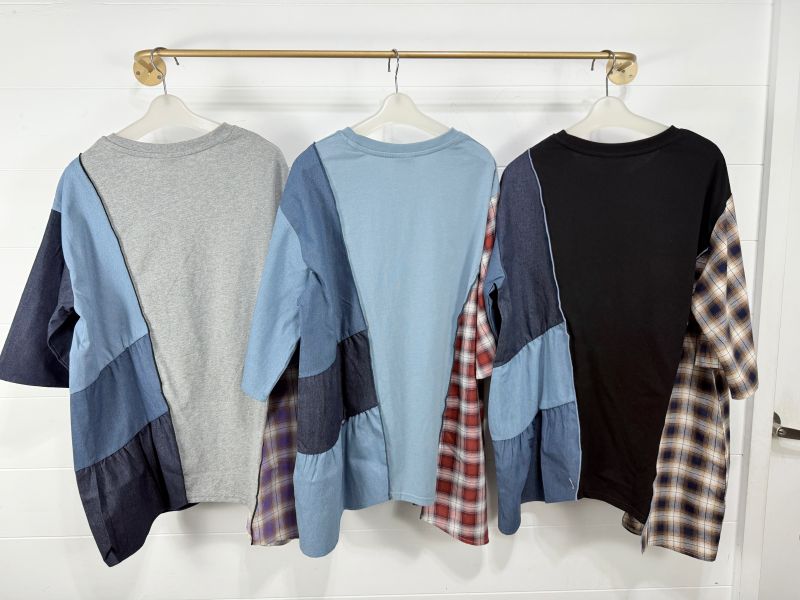 純棉-彩虹拼接異材上衣 