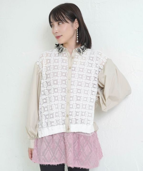 花朵刺繡簍空襯衫 