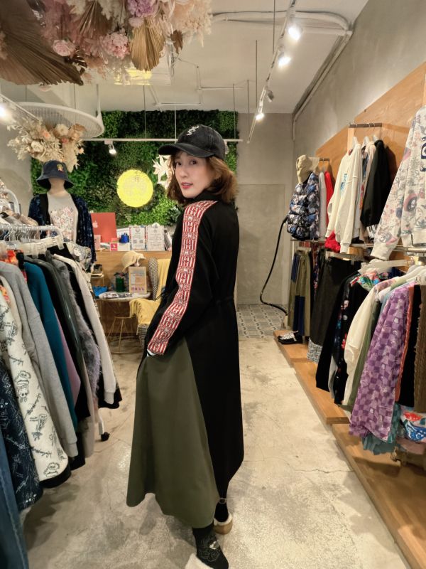 拼接立領拉鏈洋裝 