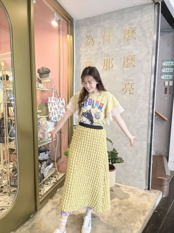 (雙面穿)蘑菇方格泡泡裙 