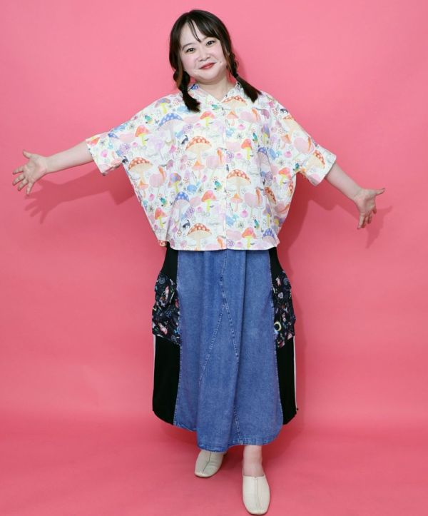 彩色蘑菇/搖滾貓咪/草莓拼布 襯衫 