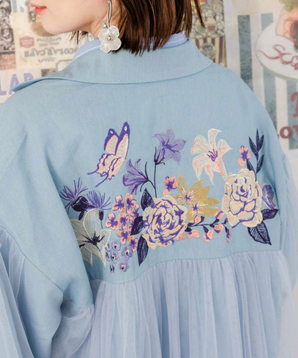 拼紗刺繡長版外罩 