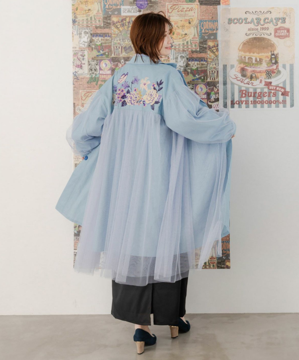 拼紗刺繡長版外罩 