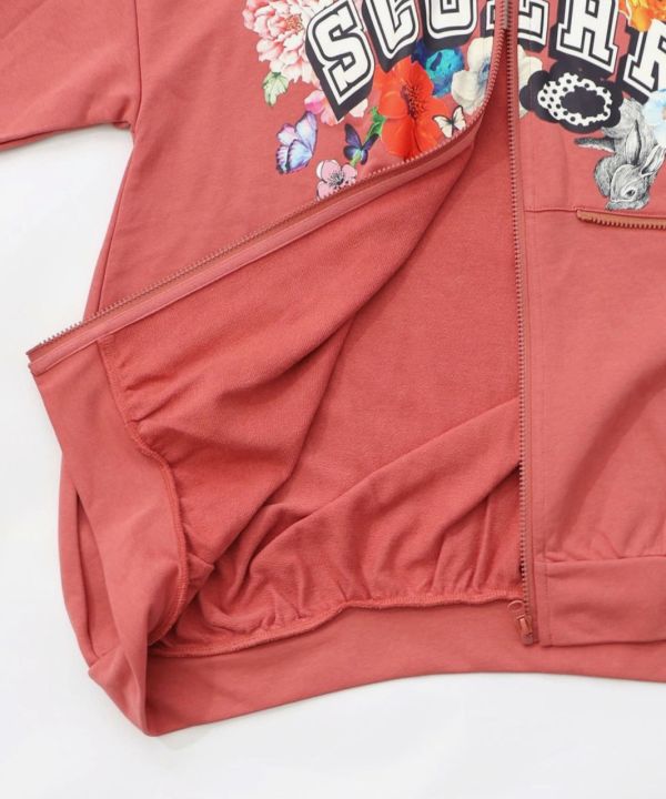 花朵塗鴉拉鏈袋子連帽外套 