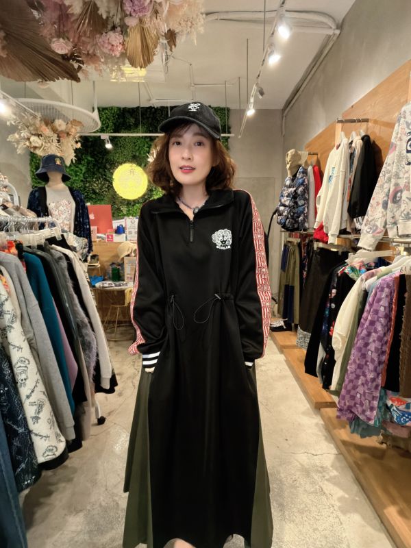 拼接立領拉鏈洋裝 