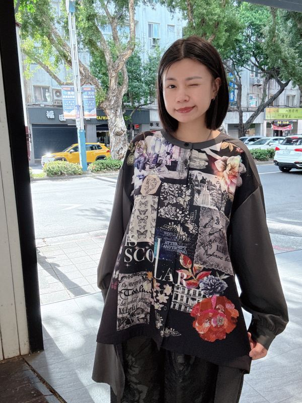 塗鴉造型圓弧襯衫 