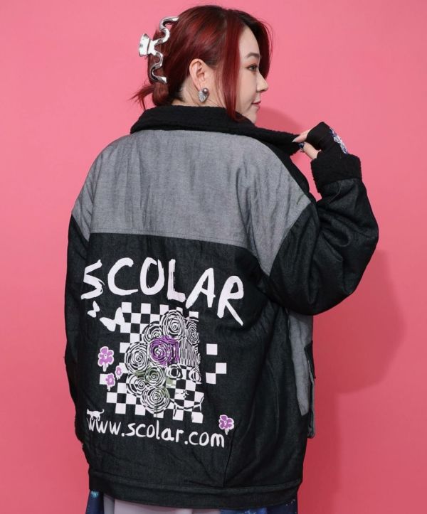 棋盤格娃娃拼接襯衫 