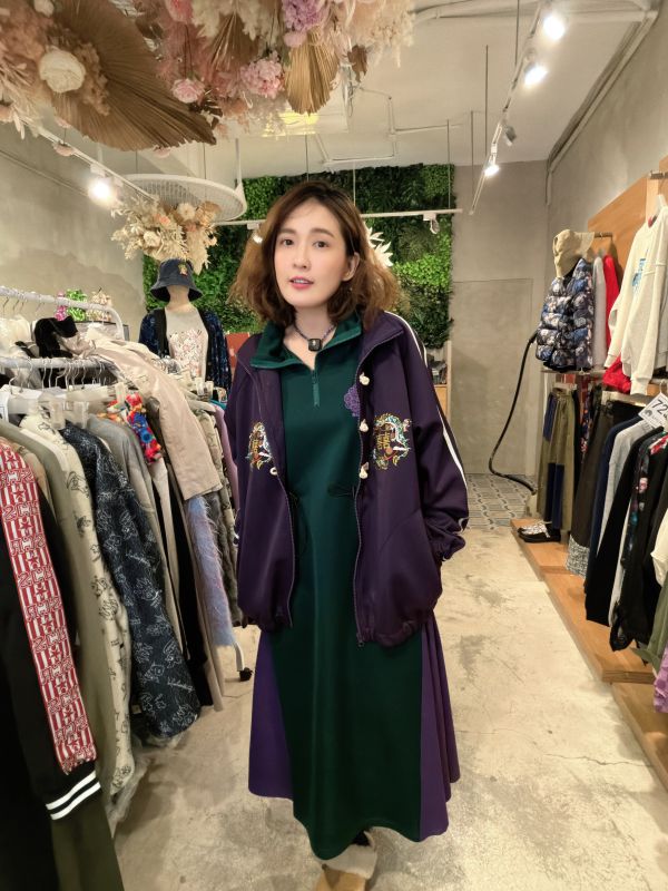 拼接立領拉鏈洋裝 