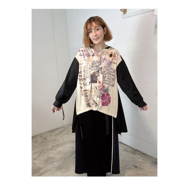 塗鴉造型圓弧襯衫 