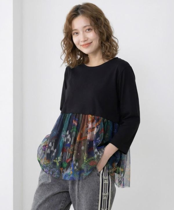 彩虹宇宙拼紗造型上衣(七分袖) 