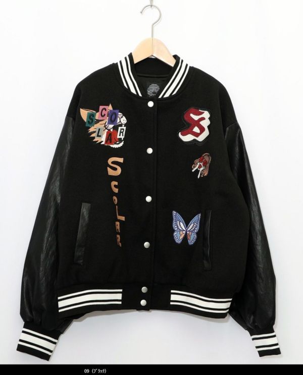 皮革拼接棒球外套 