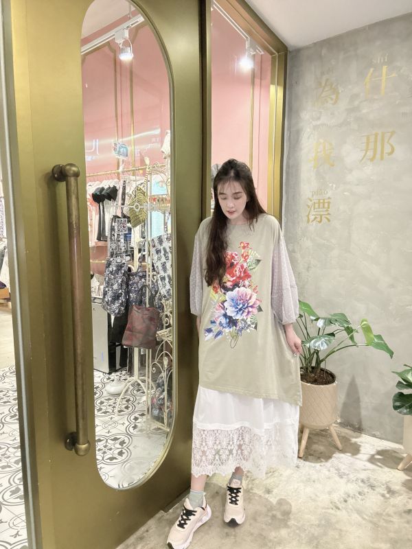 水玉寫實花長上衣 
