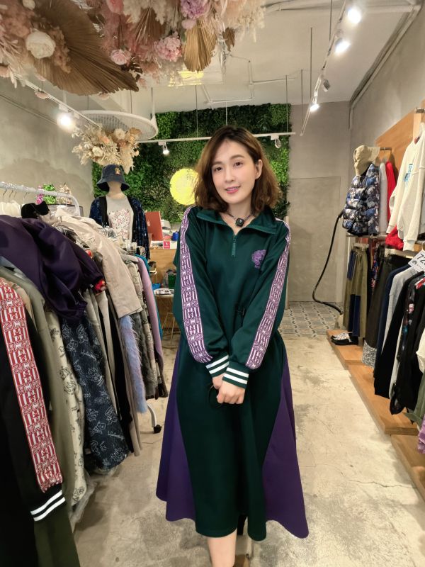 拼接立領拉鏈洋裝 