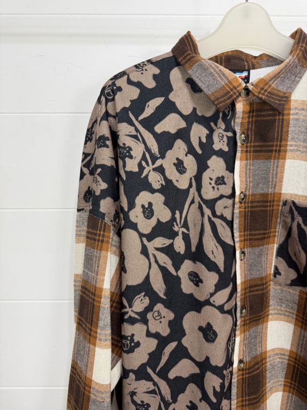 黑花格子拼接襯衫 