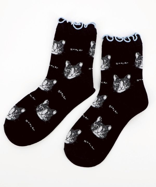 秋冬9月-貓咪頭朵朵邊襪 