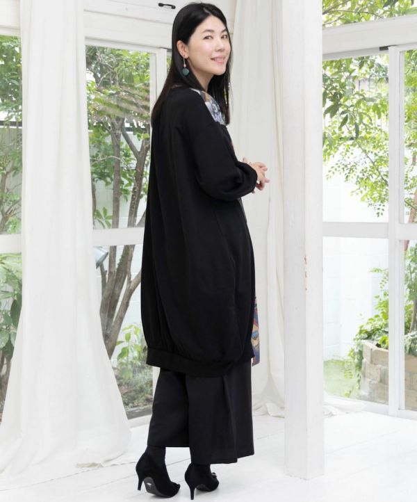 鑰匙圖騰異材拼接中長版上衣 