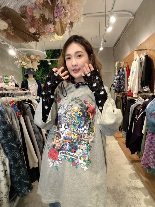 蘑菇假兩件中長版上衣 