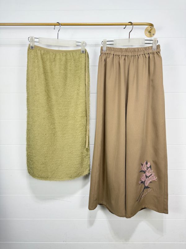 可拆開綁帶羽毛寬褲 