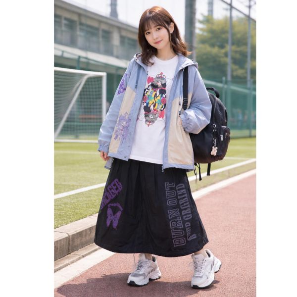 美式塗鴉貓咪立領風衣 