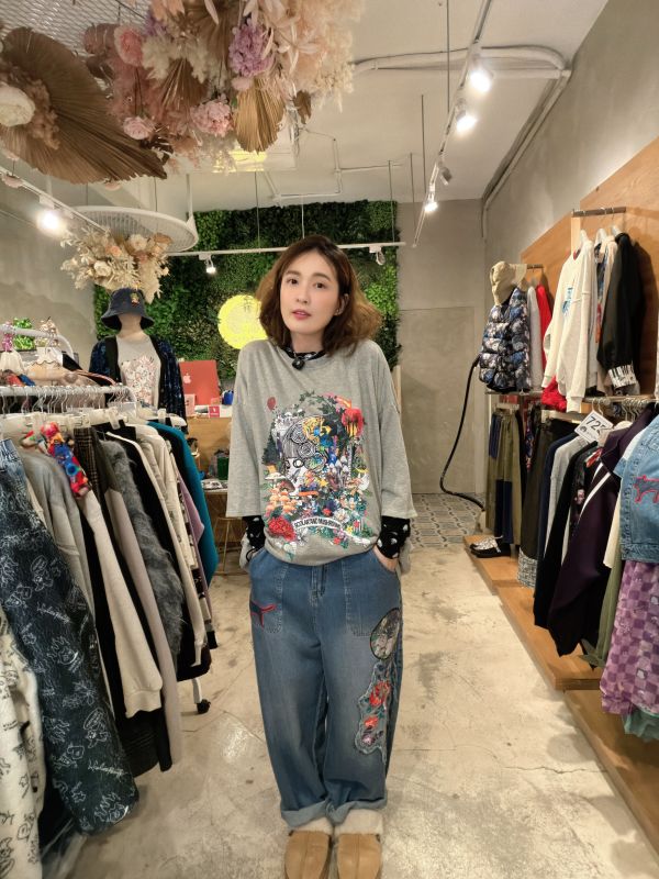 蘑菇假兩件中長版上衣 