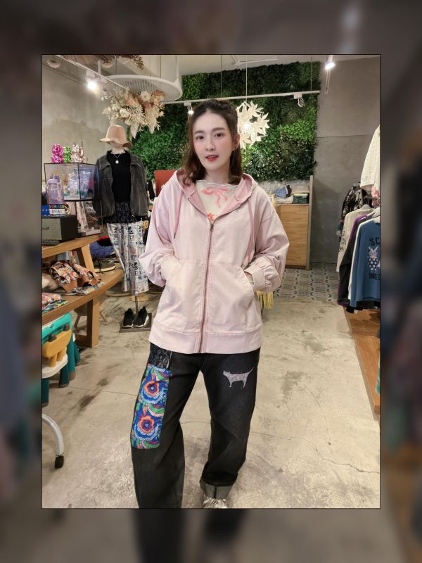 花豹貓拼接牛仔褲 