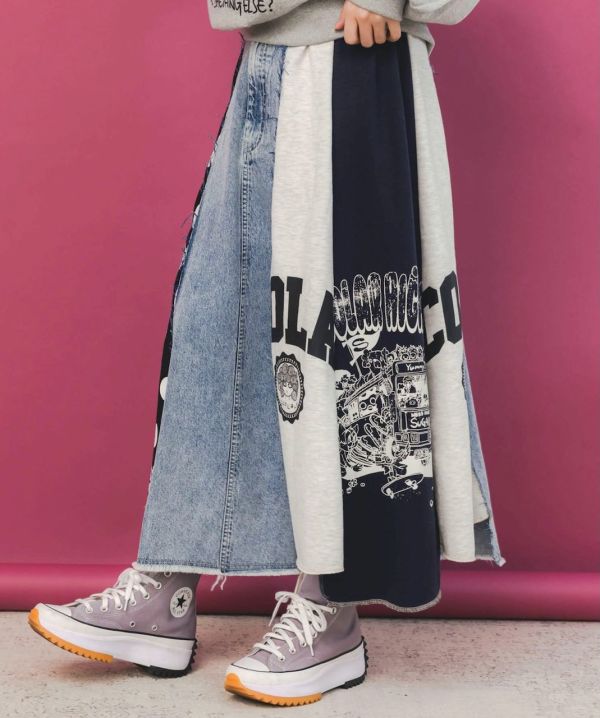 點點牛仔拼接裙 