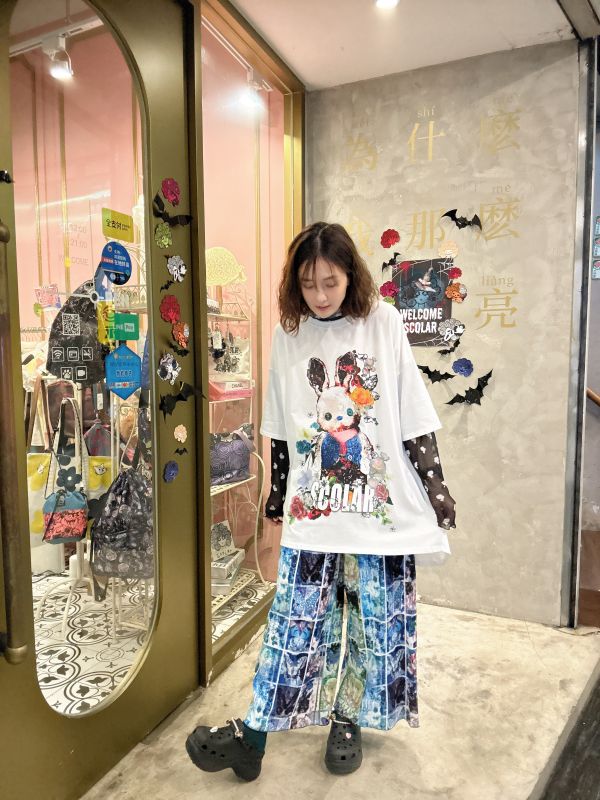 假兩件拼袖兔兔上衣 