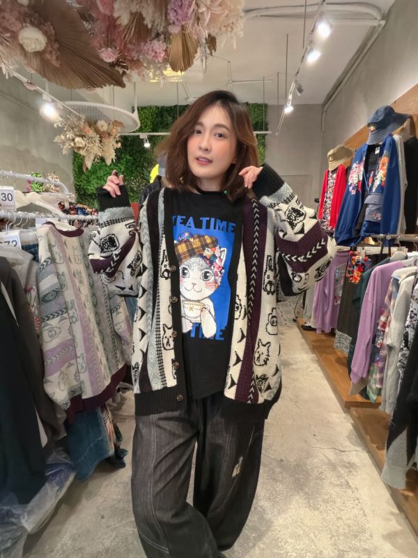 圖膳大頭角色針織外套 