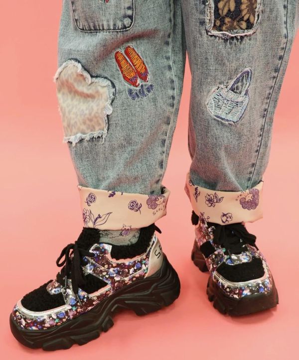 海外限定-貓刺繡牛仔褲 