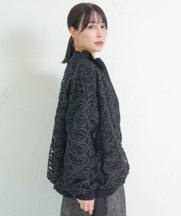 鏤空網織拼紗外套 