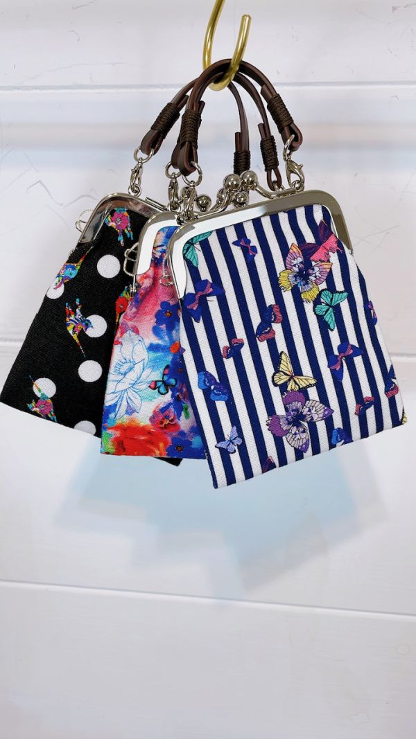 撞色花布口金包(迷你小提包) 