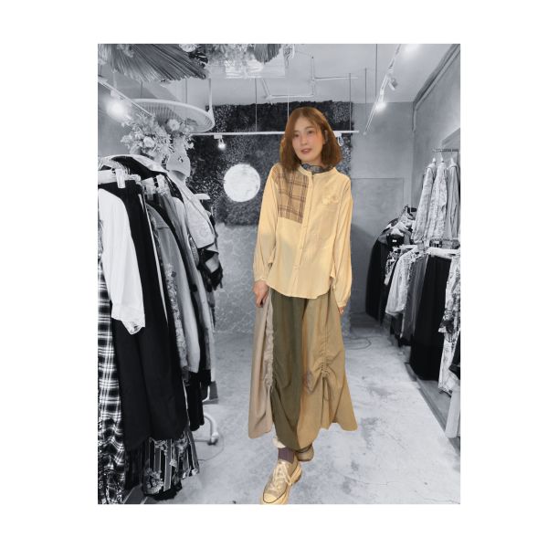 花瓶格子拼接襯衫 