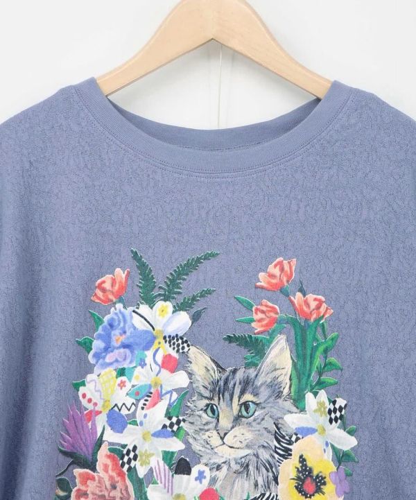 貓咪花朵假兩件上衣 