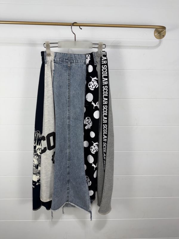 點點牛仔拼接裙 