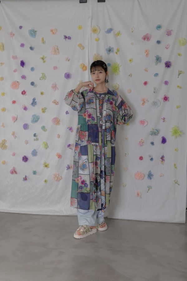 格子宇宙V領長版洋裝 