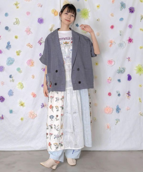 刺繡短袖西裝外套 