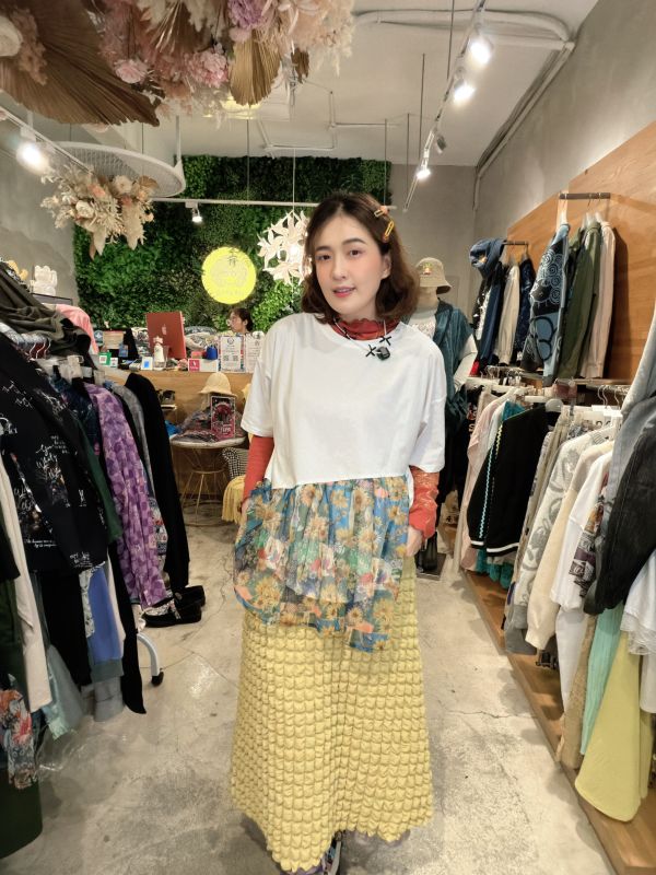 雙面穿-蘑菇方格泡泡裙 