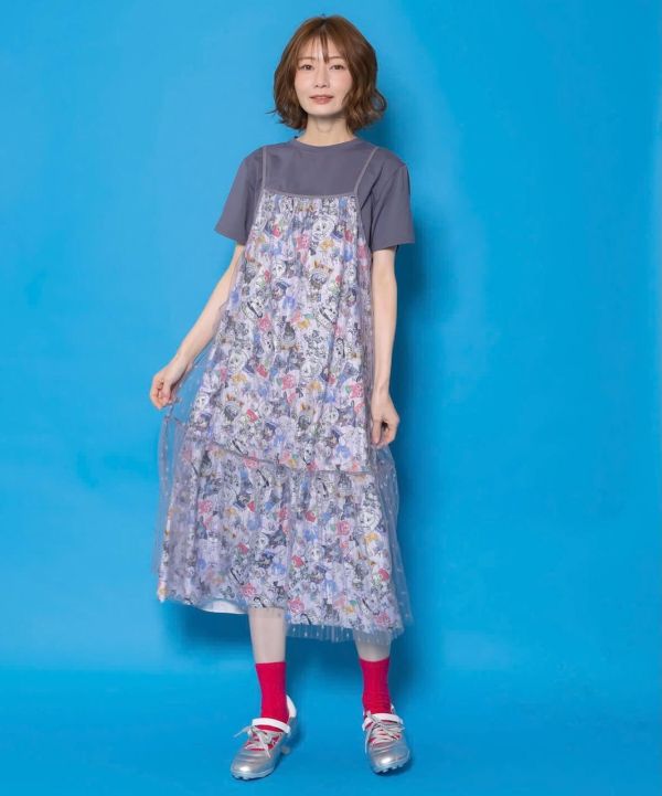 細肩帶拼紗背心 