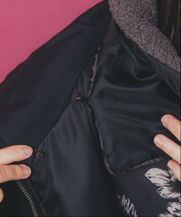 可拆領-花朵刺繡鋪棉夾克 