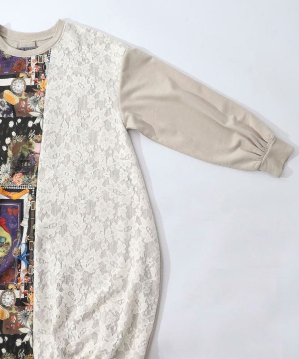 鑰匙圖騰異材拼接中長版上衣 