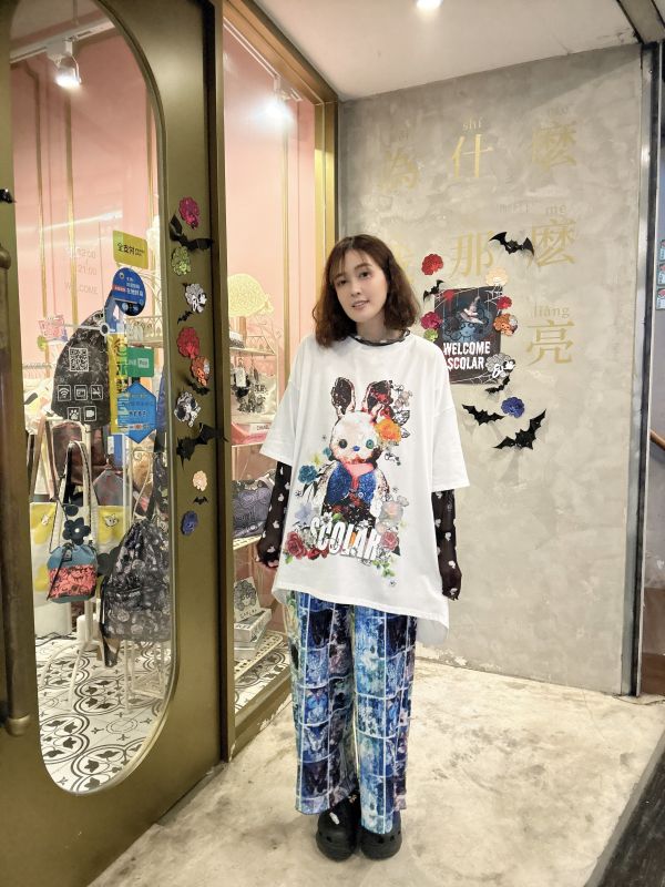 假兩件拼袖兔兔上衣 