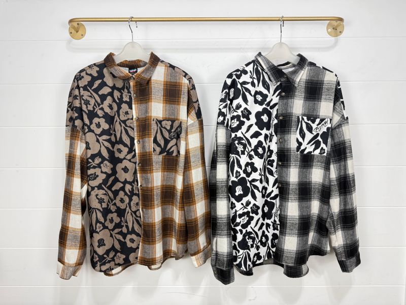 黑花格子拼接襯衫 